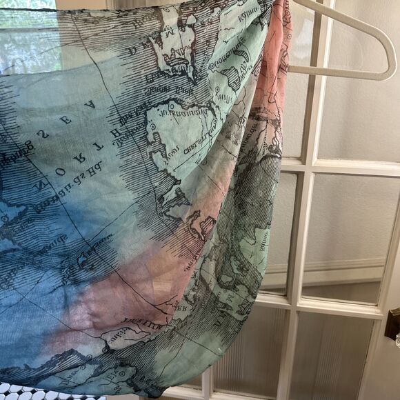Map Print Infinity Scarf Aqua Green Pink Lightweight - Picture 4 of 10